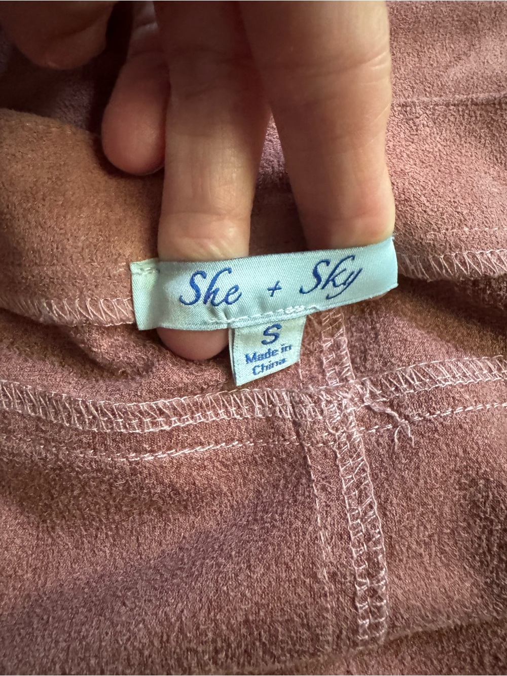 She + Sky Suede Dusty Rose Button-Front Mini Skirt - Picture 3 of 4